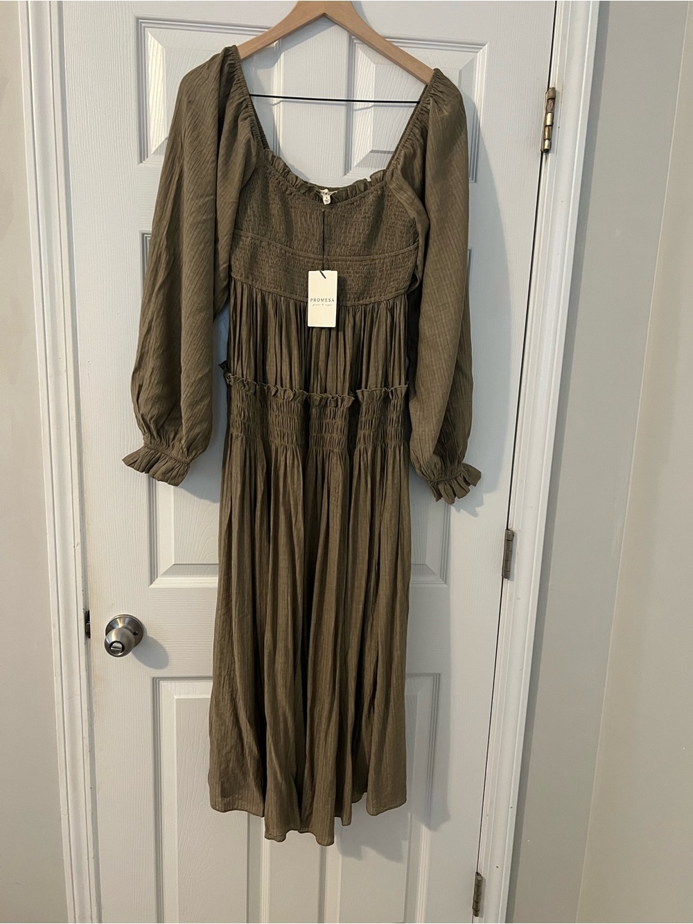 Promesa Olive Green Smocked Maxi Dress